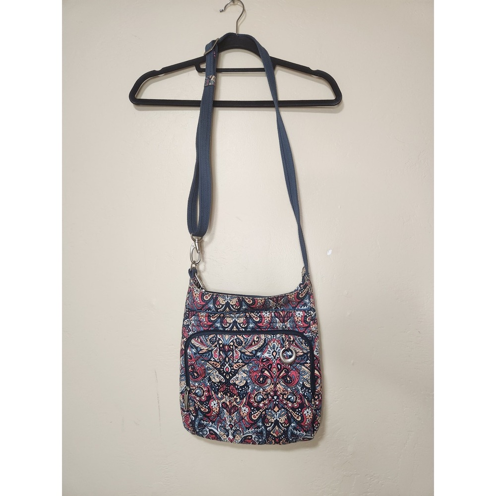 Travelon Anti-Theft Crossbody Bag Quilted Paisley Pink Blue Travel Purse